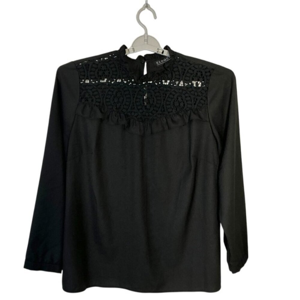 Eloquii Blouse Crochet Lace Long Sleeve Keyhole Round Neck Black Top Plus 16 - Picture 10 of 16
